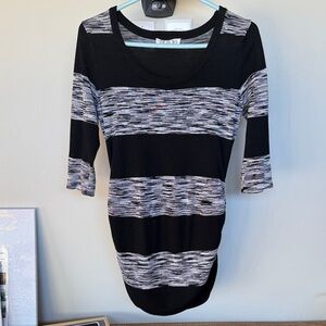 Pink Rose Black and Gray Striped Sweater